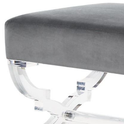 48" Black and Clear Velvet Upholstered Bench