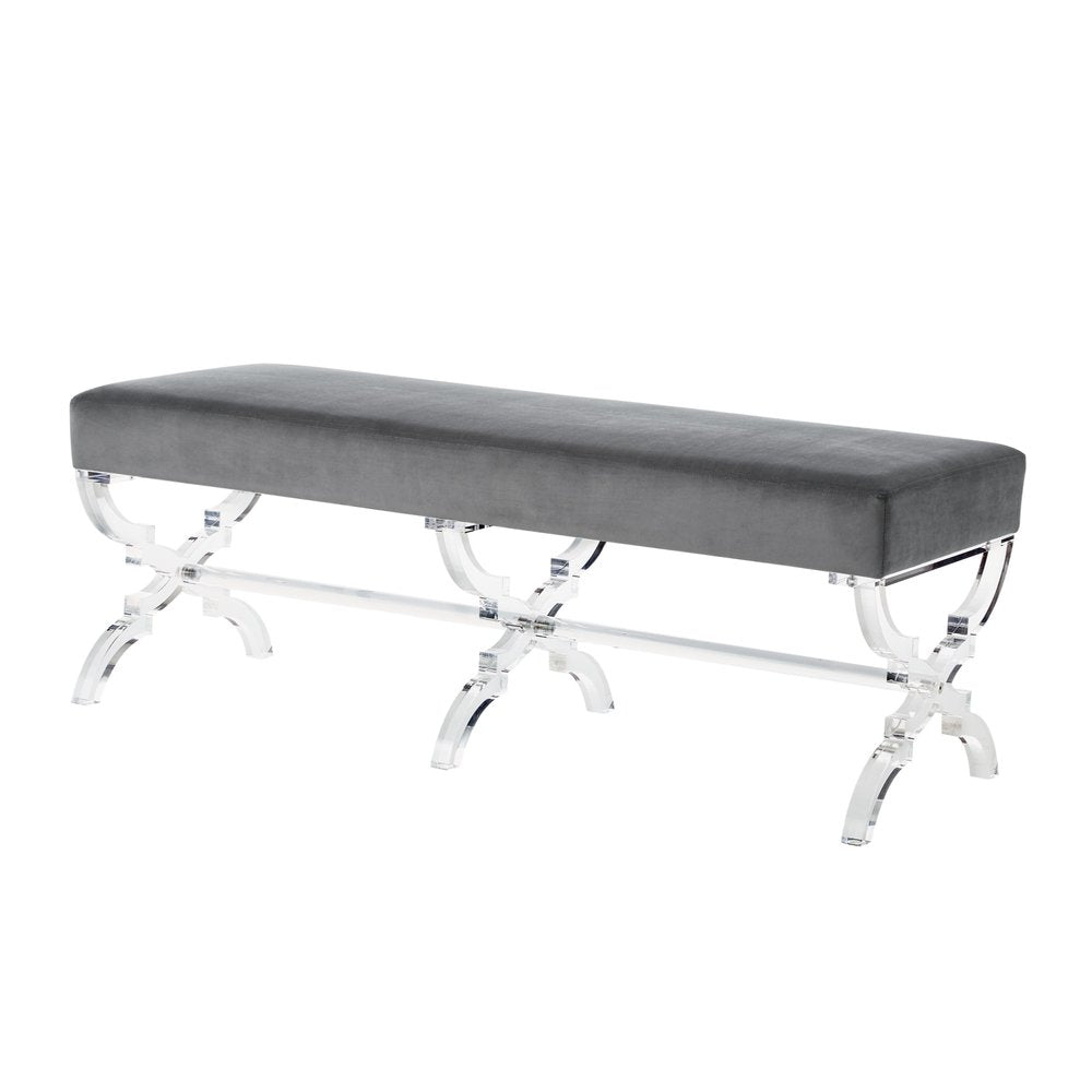 48" Black and Clear Velvet Upholstered Bench