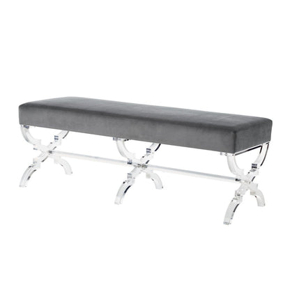 48" Black and Clear Velvet Upholstered Bench