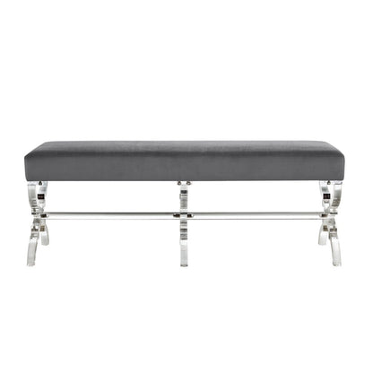 48" Black and Clear Velvet Upholstered Bench