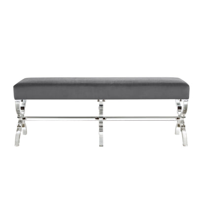 48" Black And Clear Upholstered Velvet Bench