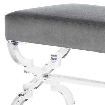 48" Black and Clear Velvet Upholstered Bench