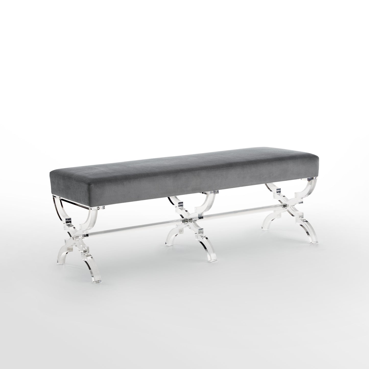 48" Black And Clear Upholstered Velvet Bench