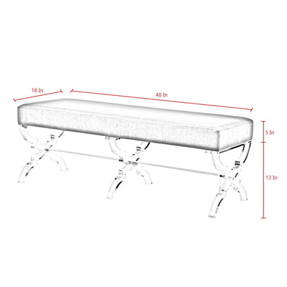 48" Black and Clear Velvet Upholstered Bench