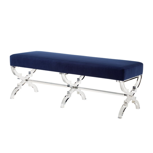 48" Black and Clear Velvet Upholstered Bench
