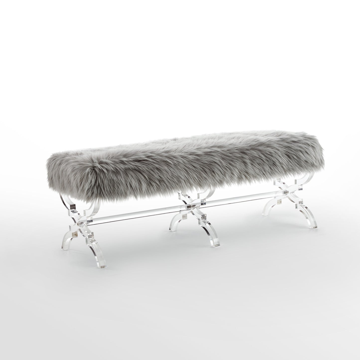 48" Black And Clear Upholstered Velvet Bench