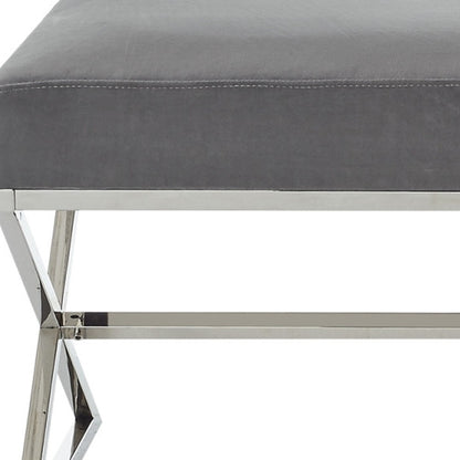 48" Gray And Silver Upholstered Velvet Bench