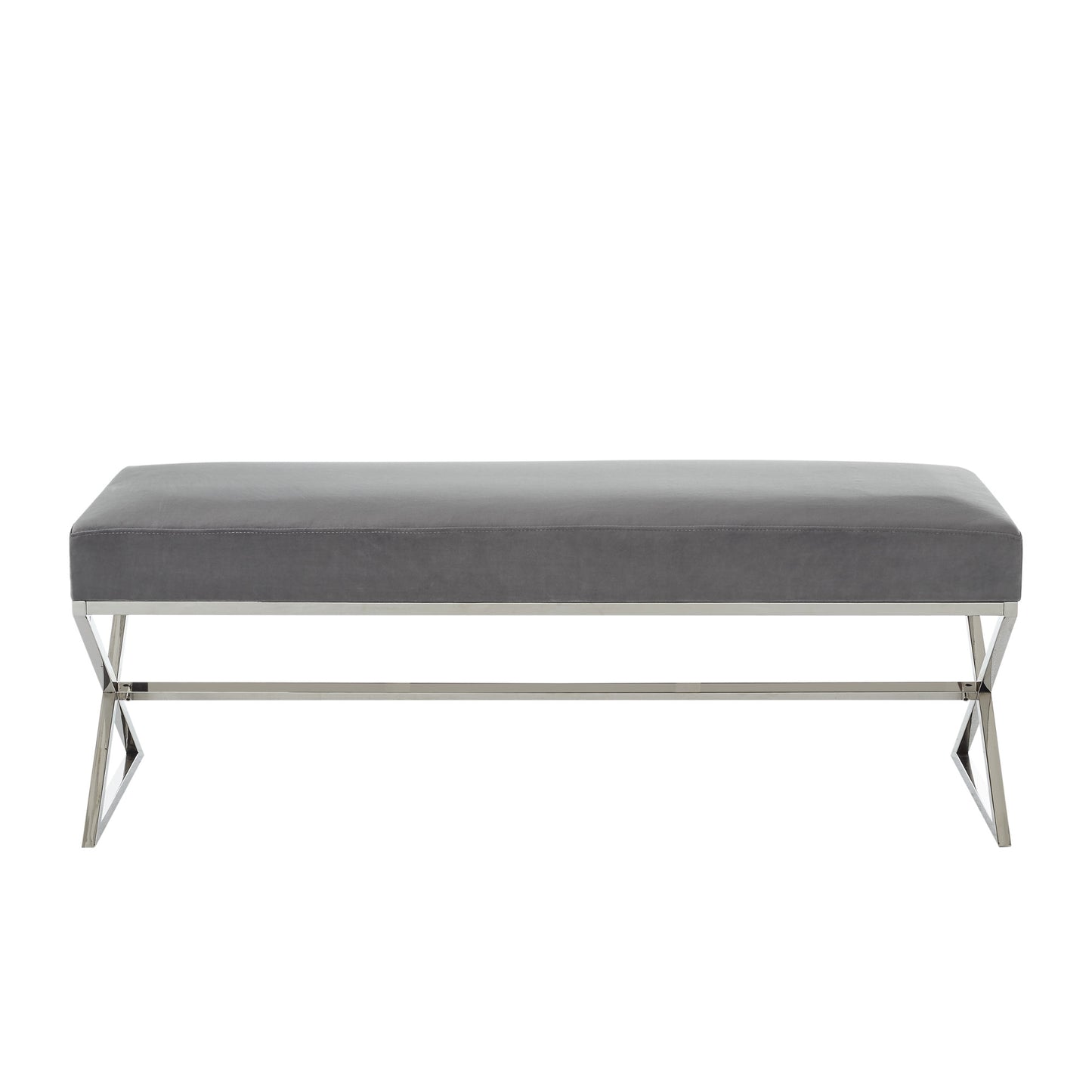 48" Gray And Silver Upholstered Velvet Bench