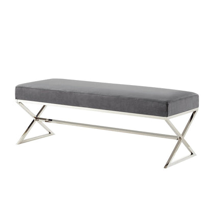 48" Gray and Silver Velvet Upholstered Bench