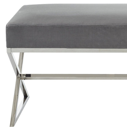48" Gray and Silver Velvet Upholstered Bench