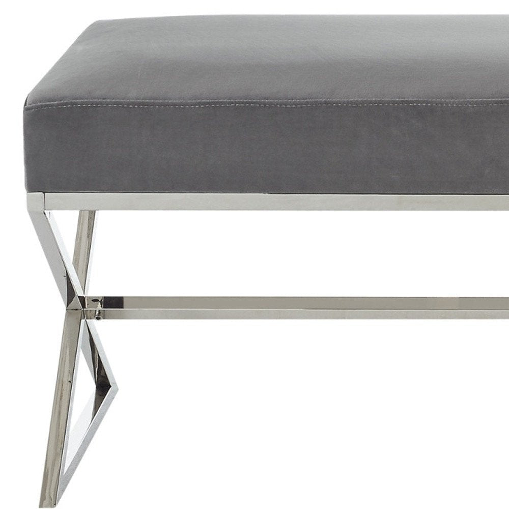 48" Gray and Silver Velvet Upholstered Bench