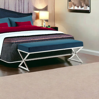 48" Gray and Silver Velvet Upholstered Bench