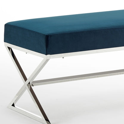 48" Gray and Silver Velvet Upholstered Bench