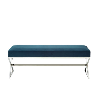 48" Gray And Silver Upholstered Velvet Bench