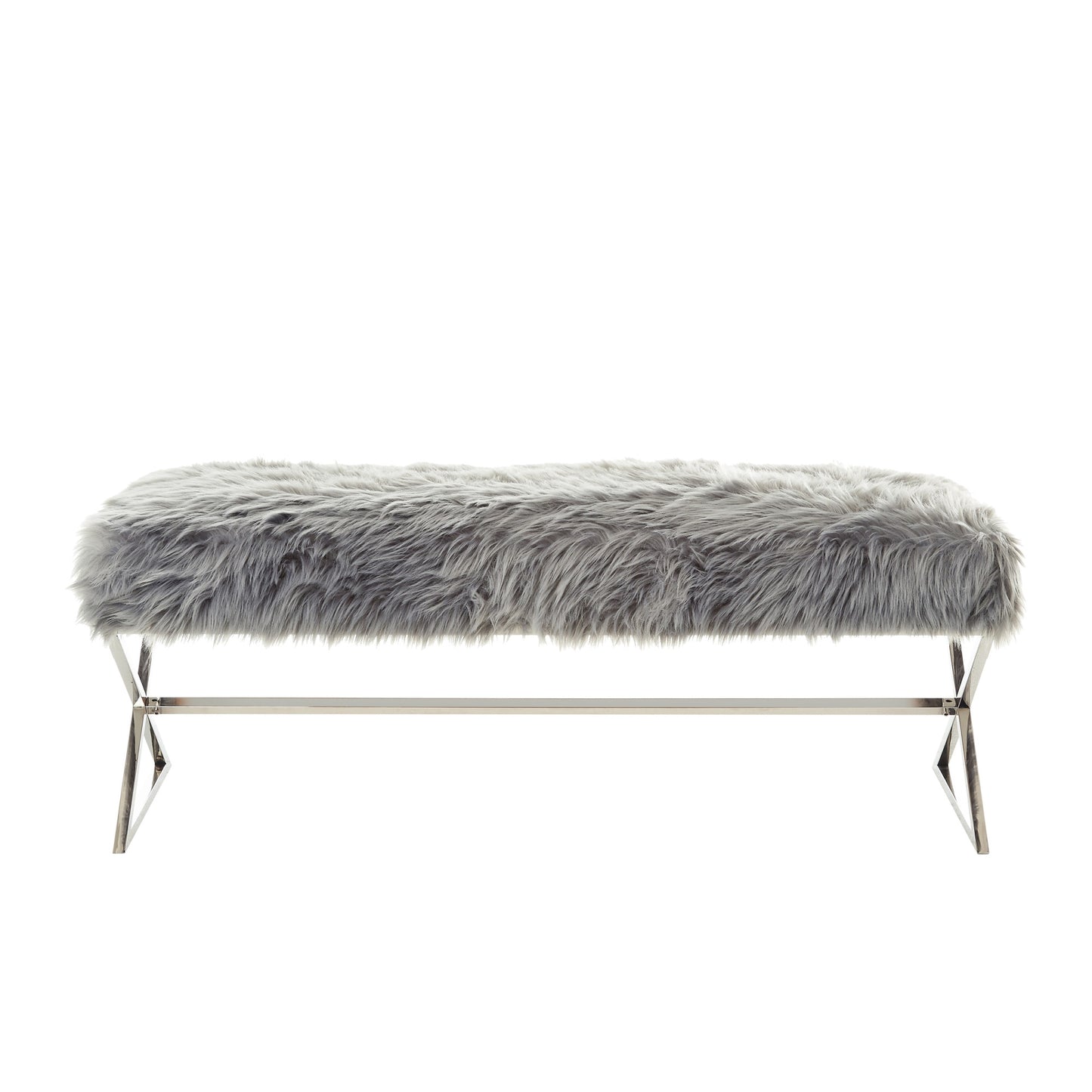 48" Gray And Silver Upholstered Velvet Bench