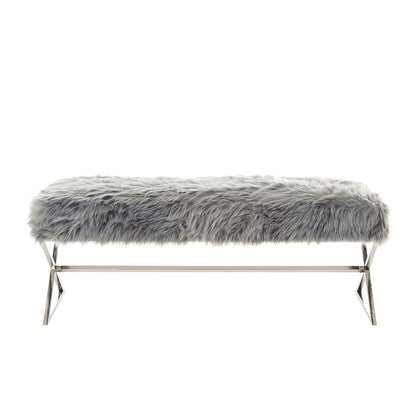 48" Gray And Silver Upholstered Velvet Bench