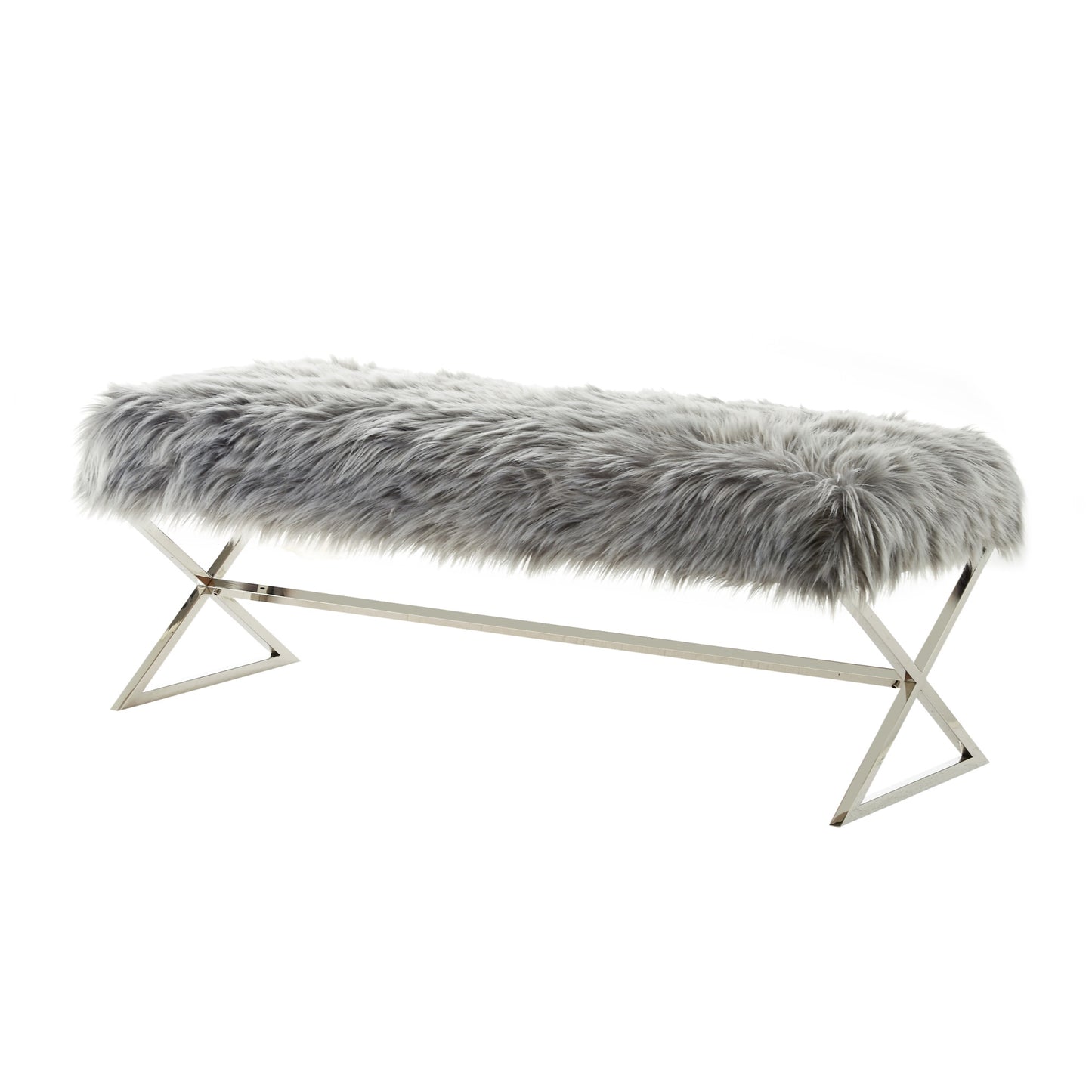 48" Gray and Silver Velvet Upholstered Bench