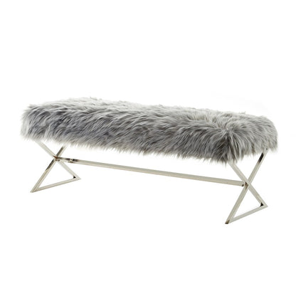 48" Gray and Silver Velvet Upholstered Bench