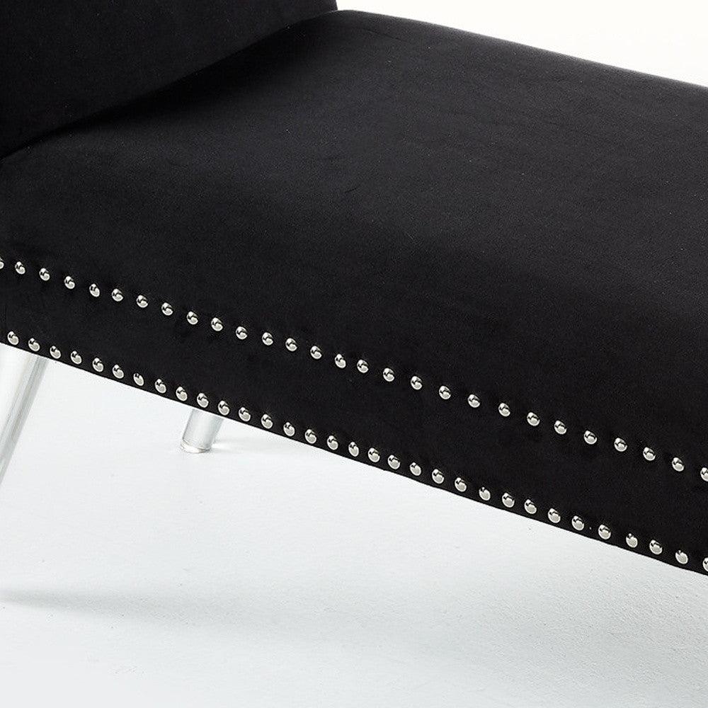 45" Black And Clear Upholstered Velvet Bench