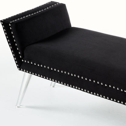 45" Black And Clear Upholstered Velvet Bench