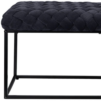 39" Gray And Black Upholstered Velvet Bench