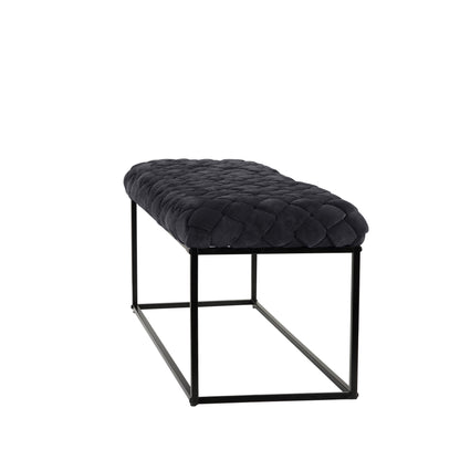 39" Gray And Black Upholstered Velvet Bench