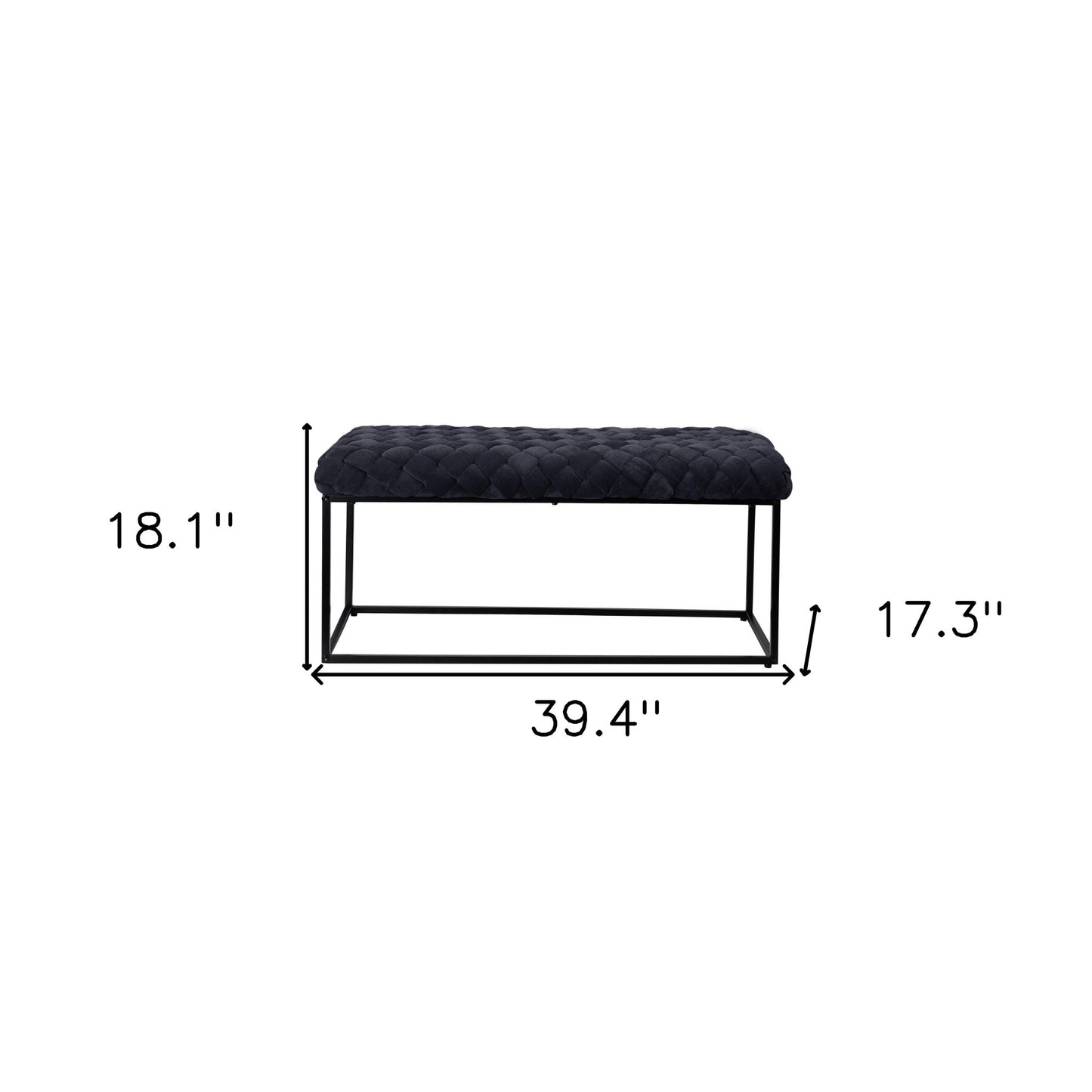 39" Gray And Black Upholstered Velvet Bench