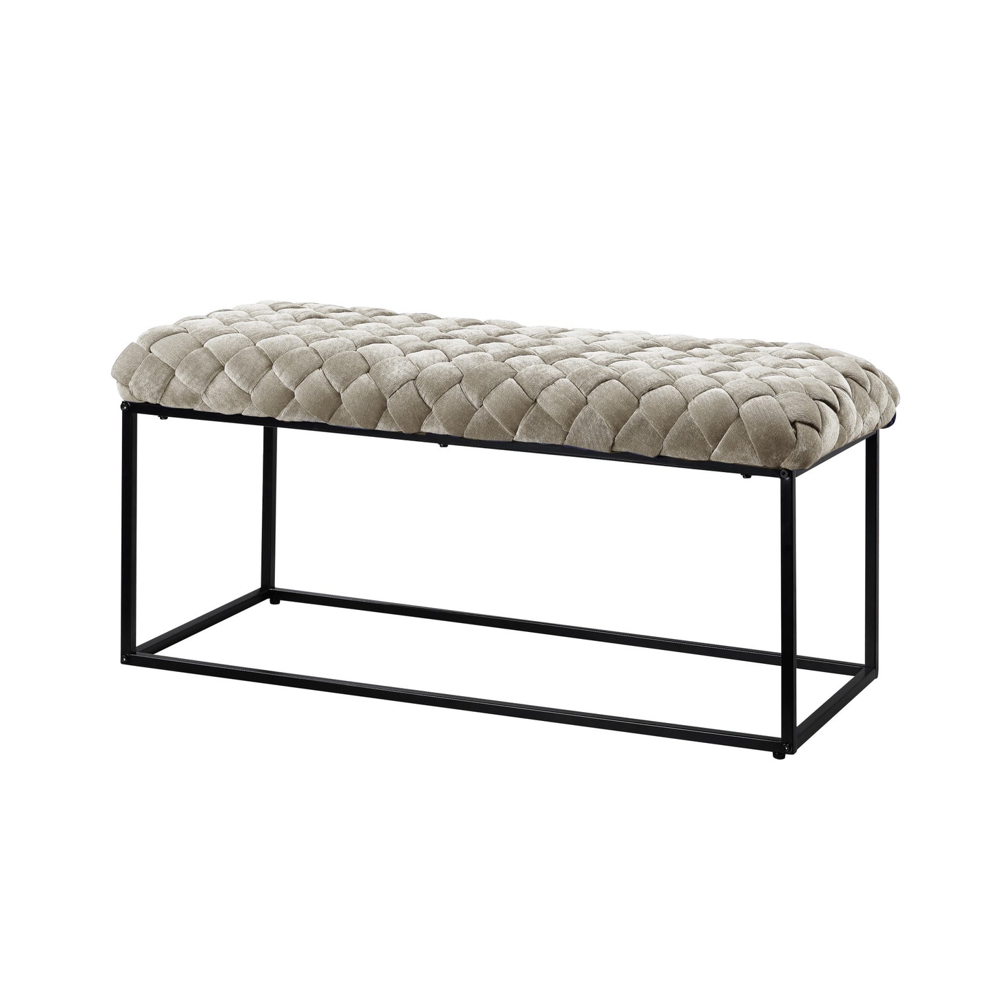 39" Gray And Black Upholstered Velvet Bench