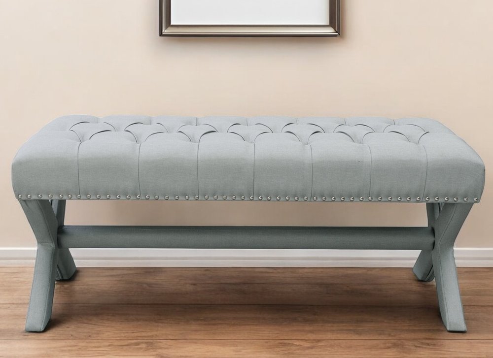 45" Gray Upholstered Velvet Bench