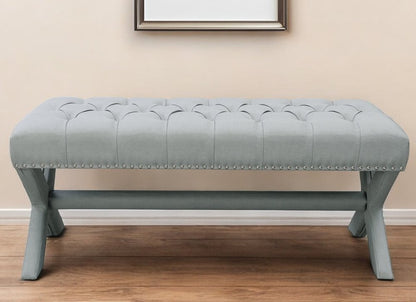 45" Gray Upholstered Velvet Bench