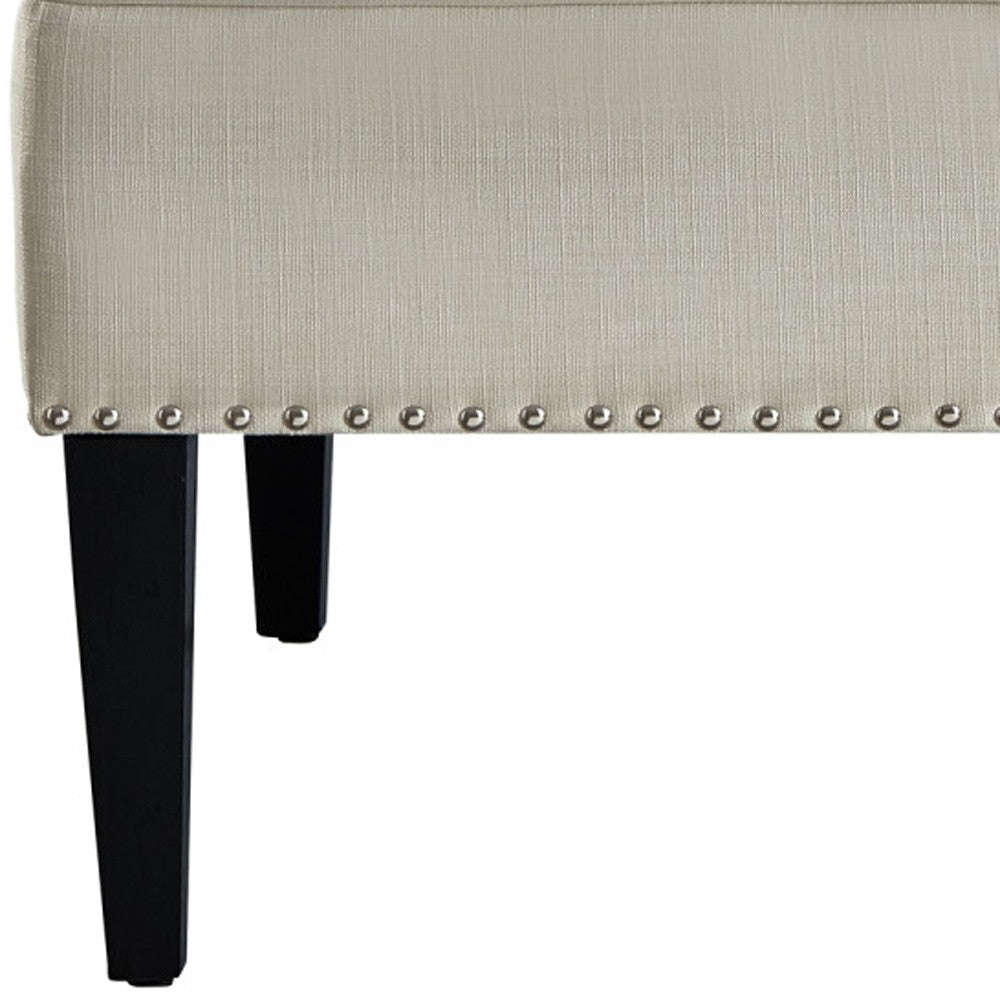 45" Cream And Black Upholstered Linen Bench