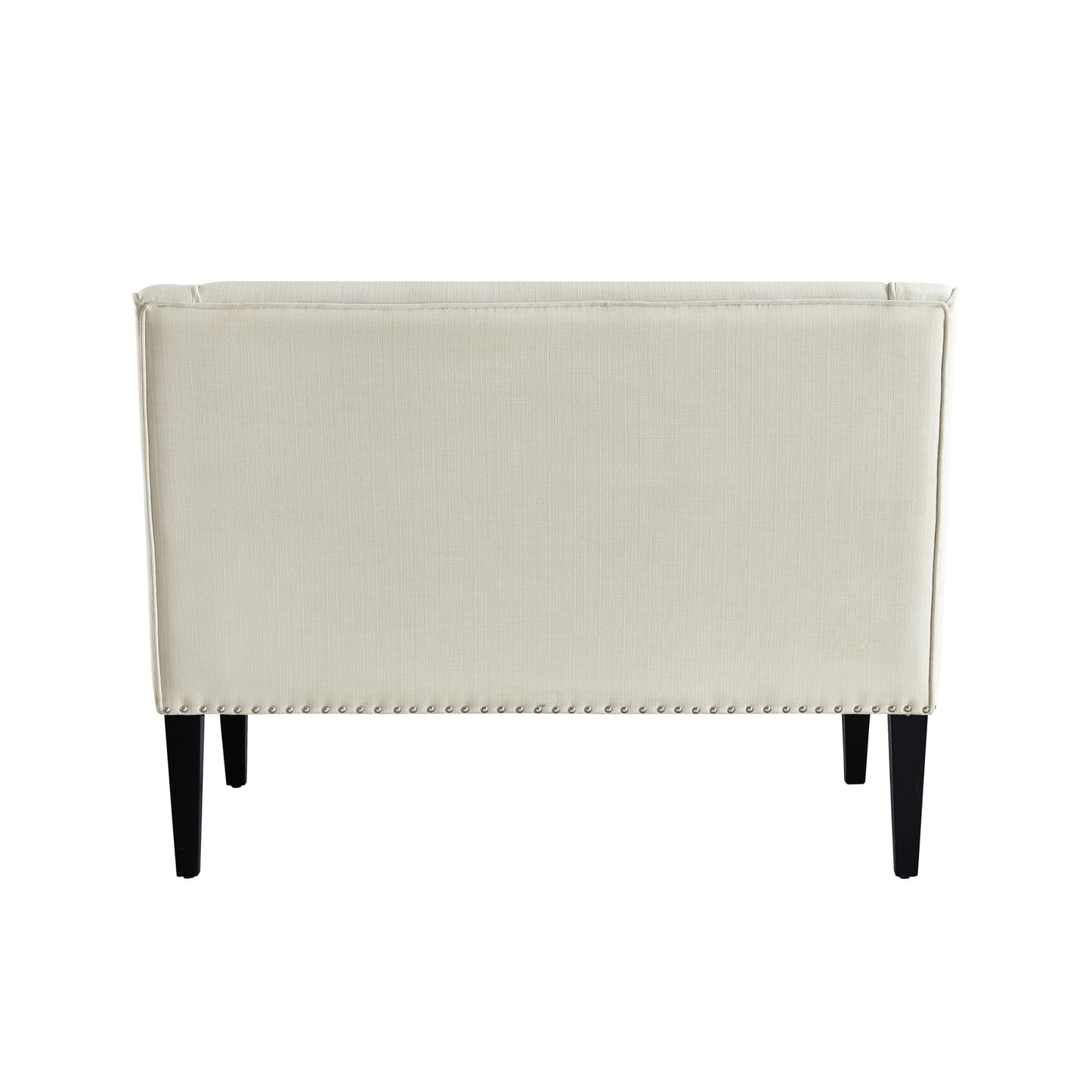 45" Cream And Black Upholstered Linen Bench