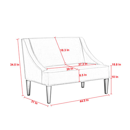 45" Cream And Black Upholstered Linen Bench