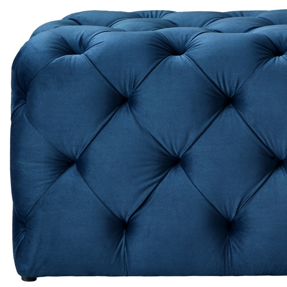 48" Navy Blue And Black Upholstered Velvet Bench