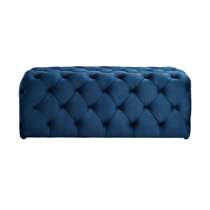 48" Navy Blue And Black Upholstered Velvet Bench