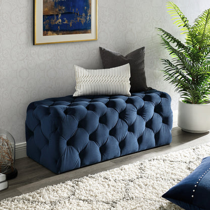 48" Navy Blue And Black Upholstered Velvet Bench