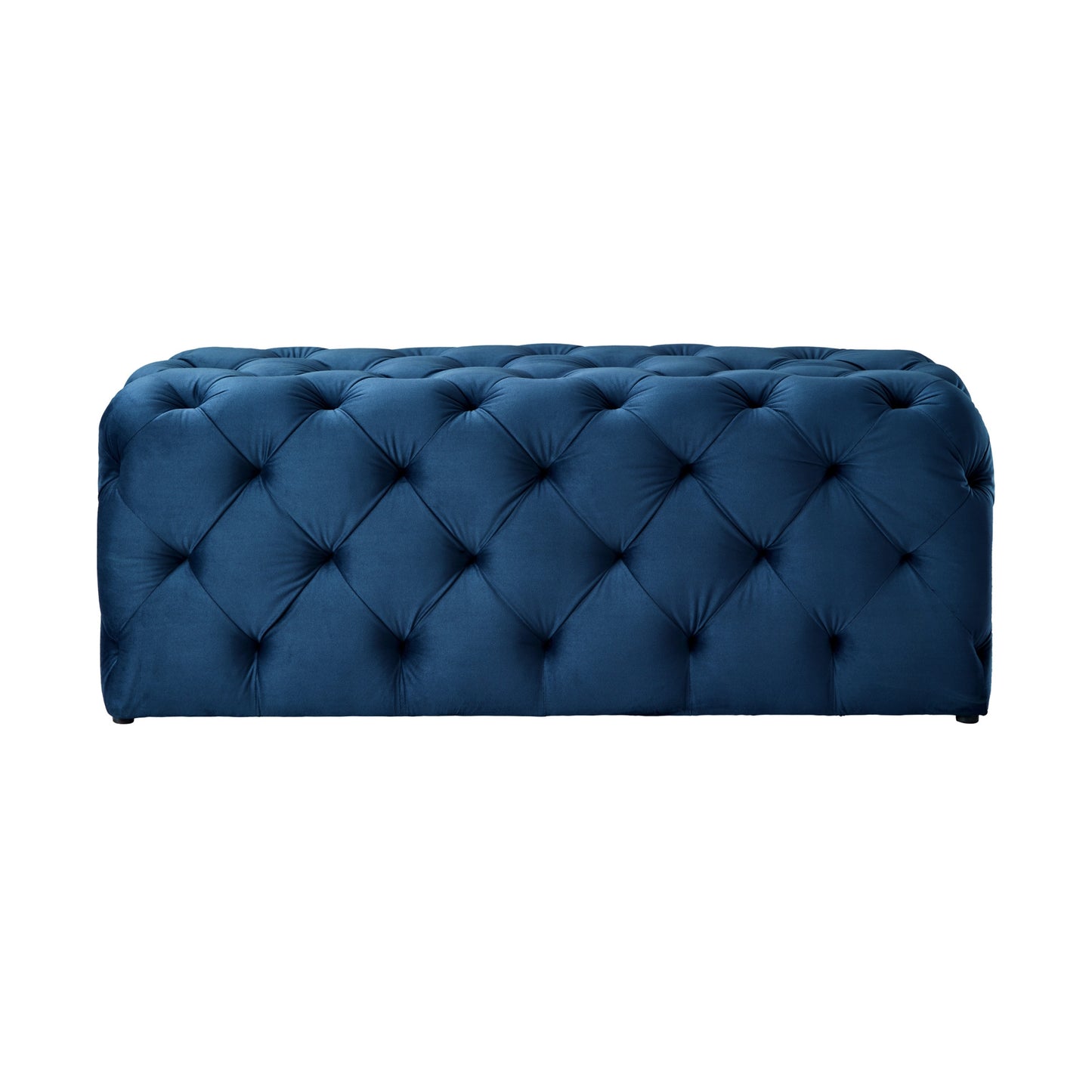 48" Navy Blue And Black Upholstered Velvet Bench