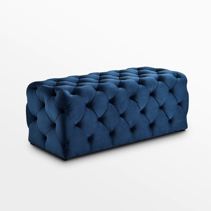 48" Navy Blue And Black Upholstered Velvet Bench