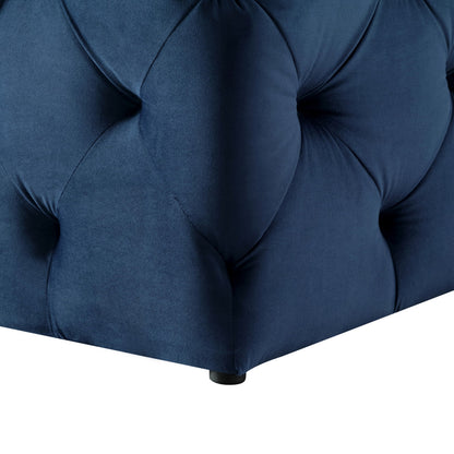 48" Navy Blue And Black Upholstered Velvet Bench