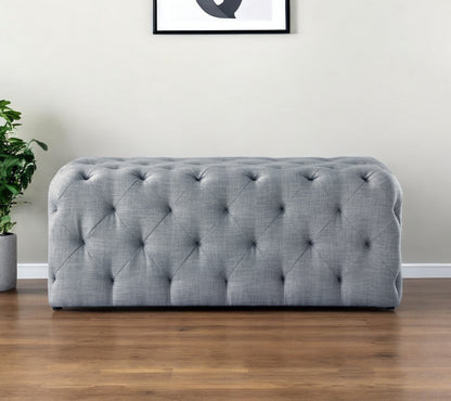 48" Navy Blue And Black Upholstered Velvet Bench