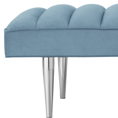 53" Blue And Silver Upholstered Velvet Bench