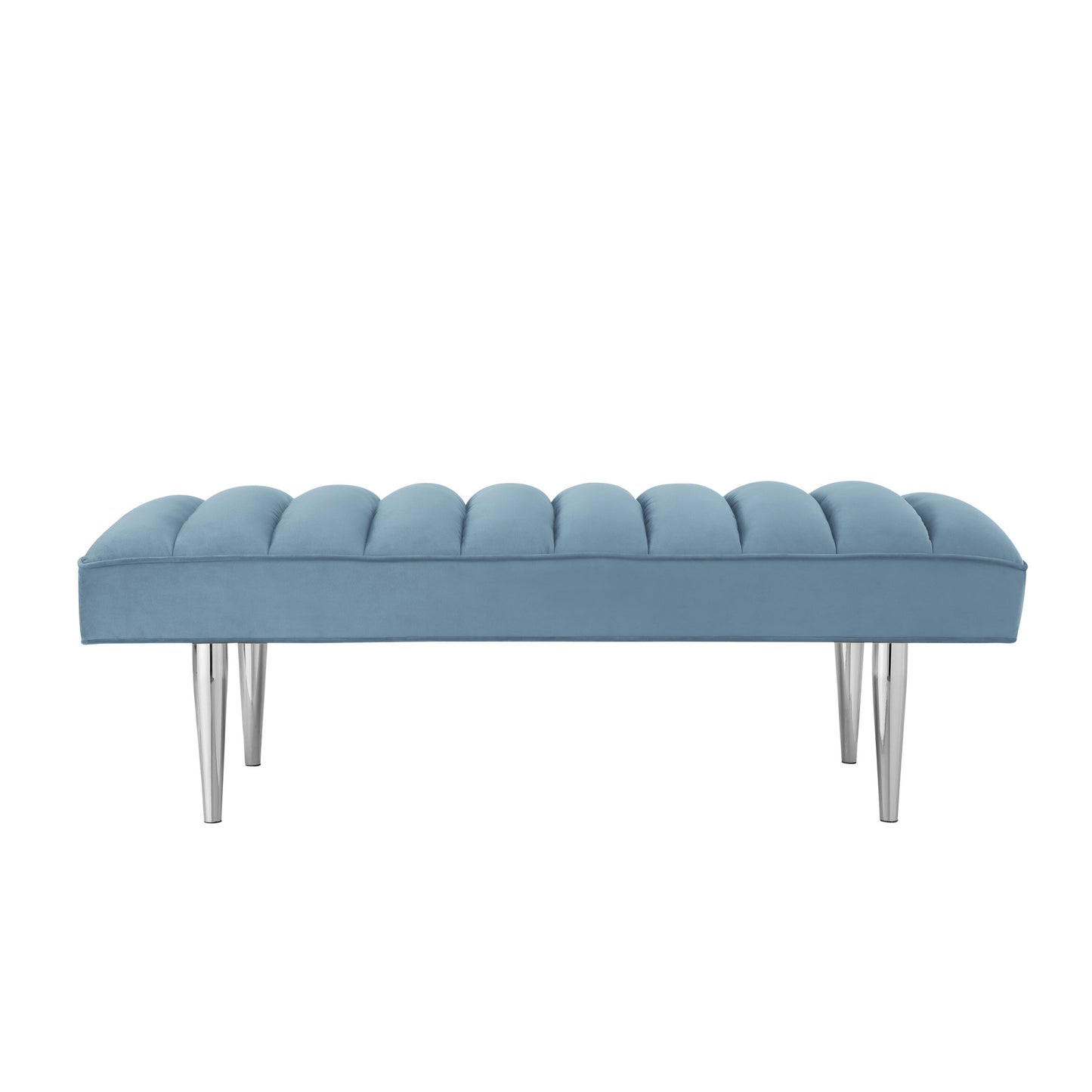 53" Light Gray And Gold Upholstered Velvet Bench