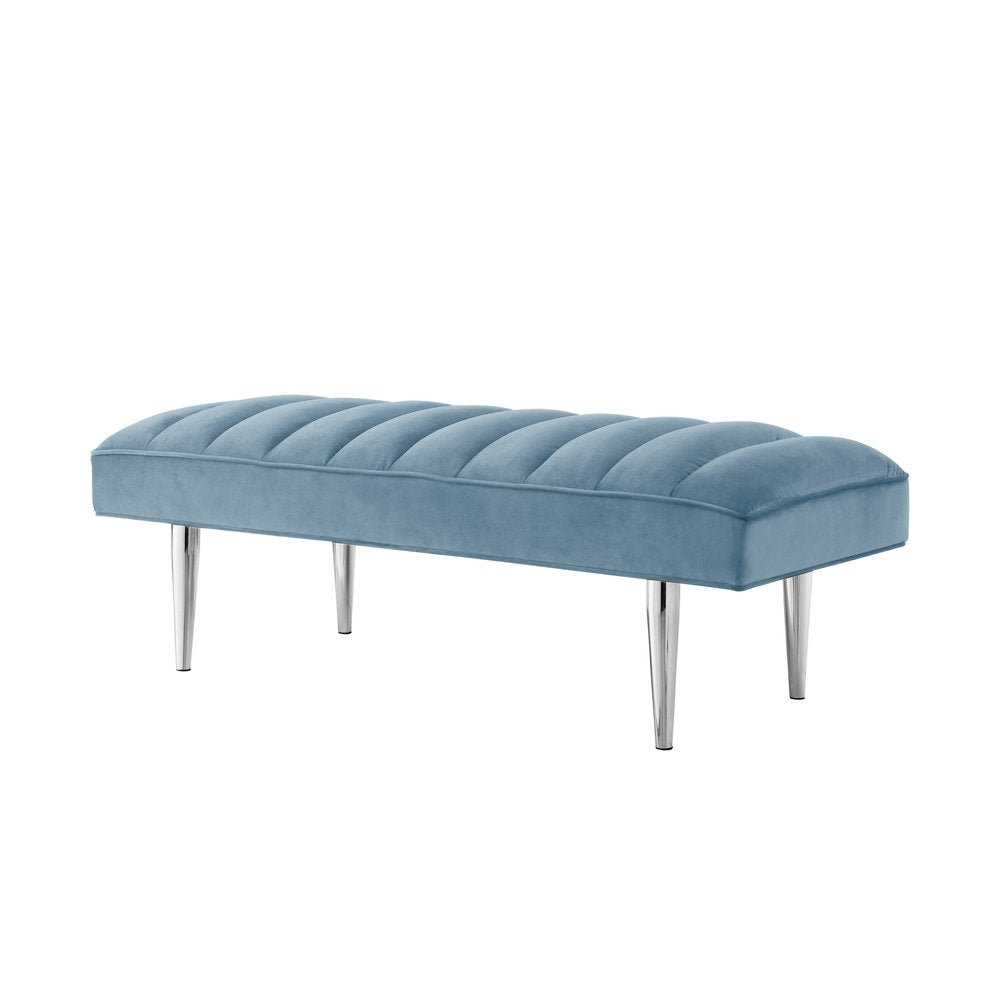 53" Light Gray And Gold Upholstered Velvet Bench