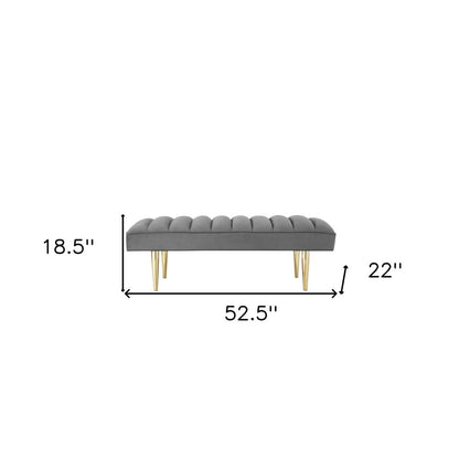 53" Blue And Silver Upholstered Velvet Bench