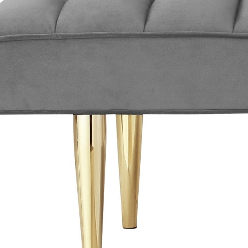 53" Light Gray And Gold Upholstered Velvet Bench