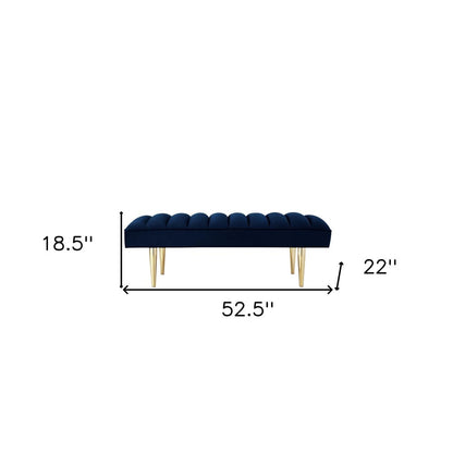 53" Light Gray And Gold Upholstered Velvet Bench