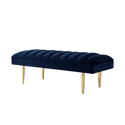 53" Light Gray And Gold Upholstered Velvet Bench