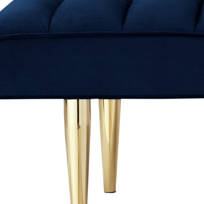 53" Light Gray And Gold Upholstered Velvet Bench