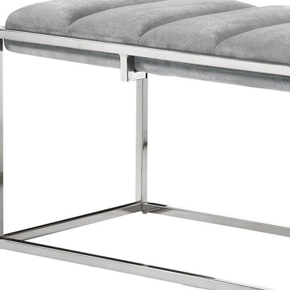 50" Gray and Silver Tufted Velvet Upholstered Bench