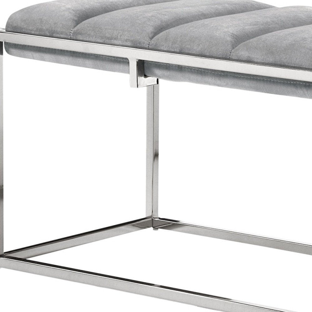50" Gray and Silver Tufted Velvet Upholstered Bench